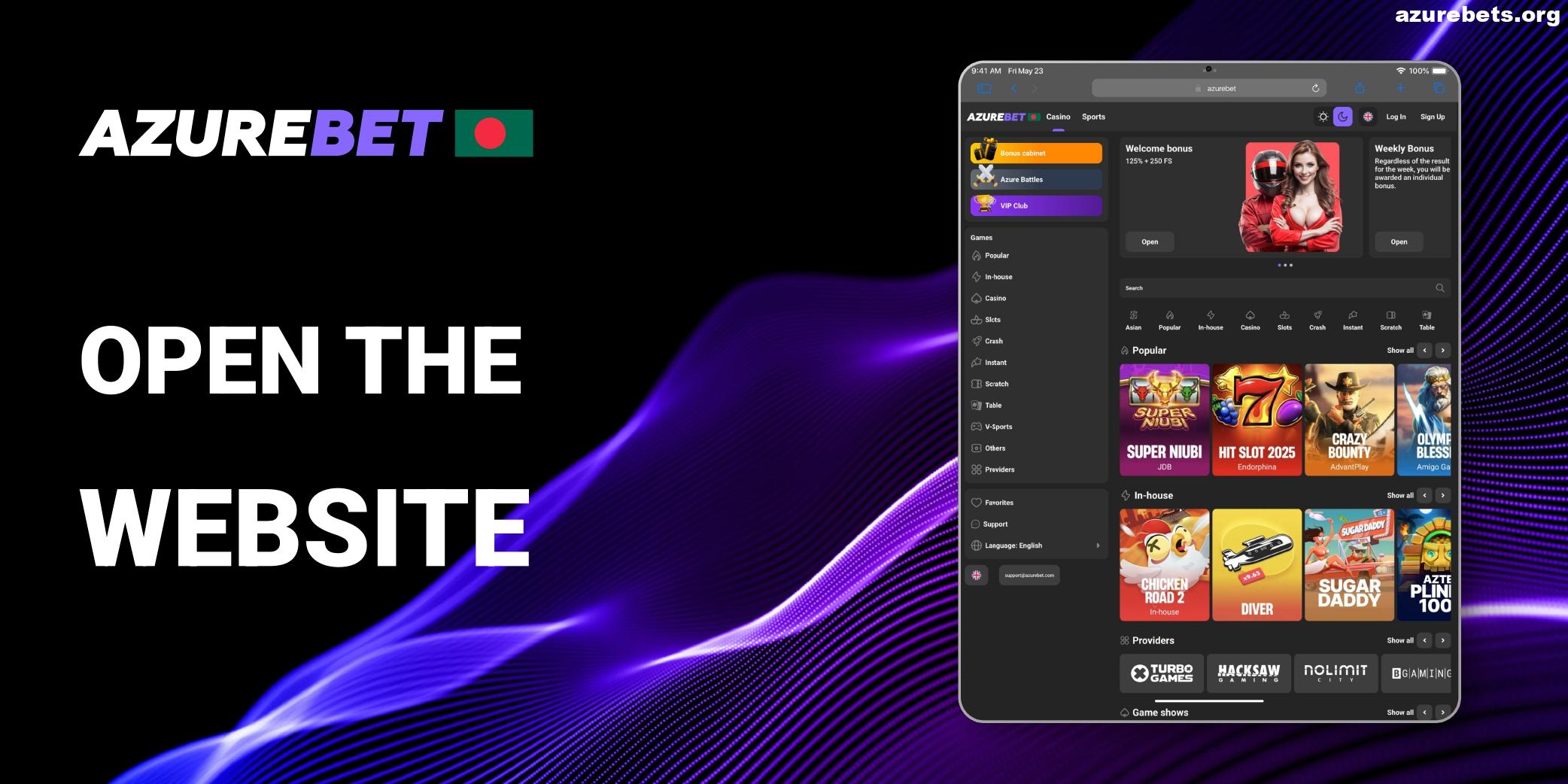 Open the Azurebet Website