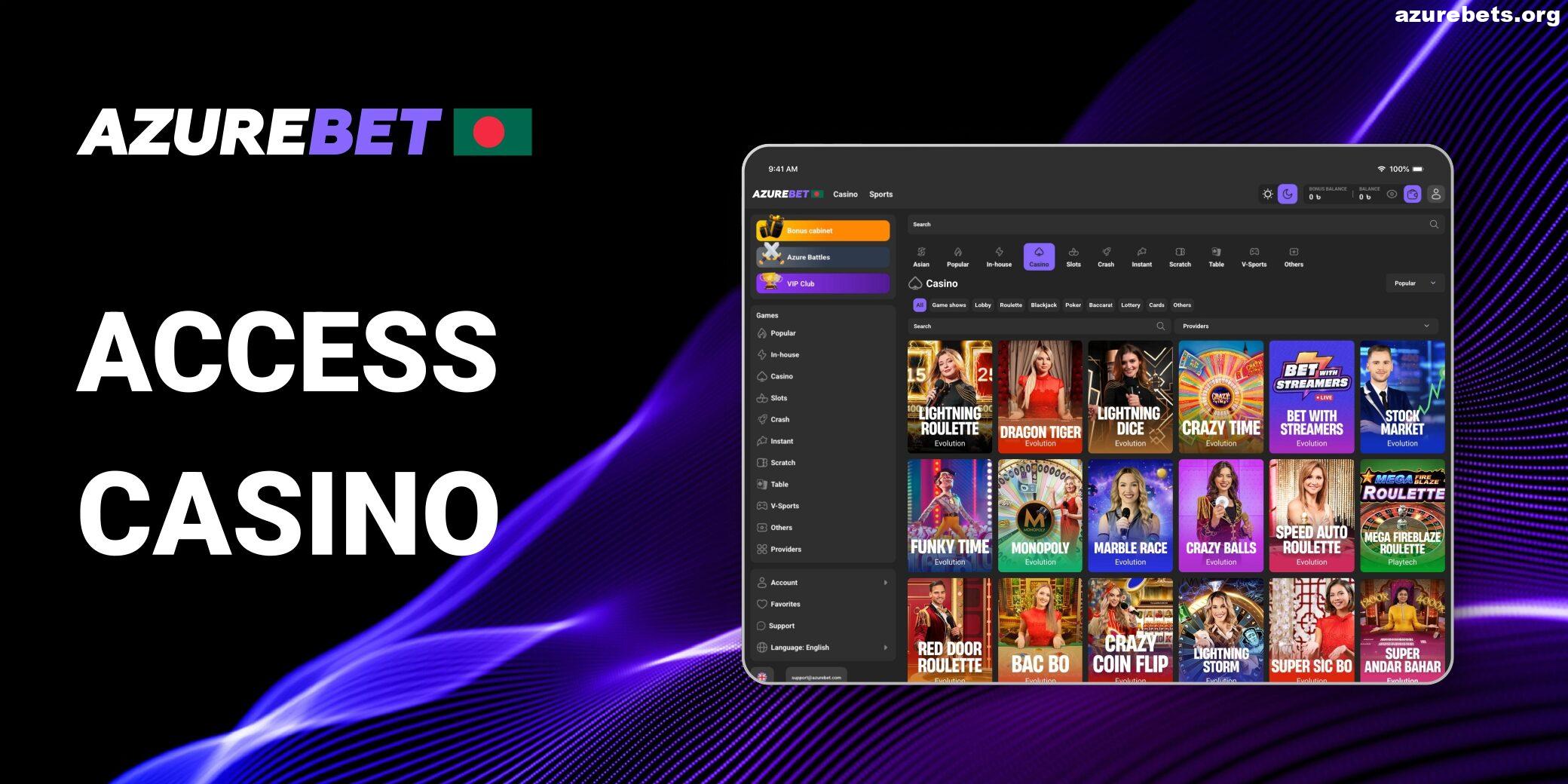 Access the Casino Azurebet BD