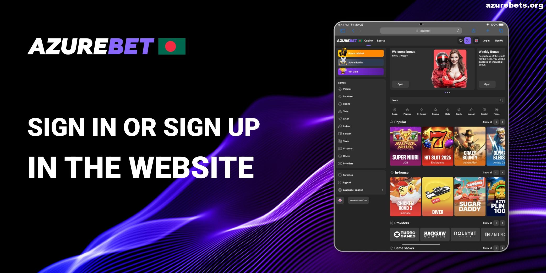 Sign in or Sign Up of Azurebet Website