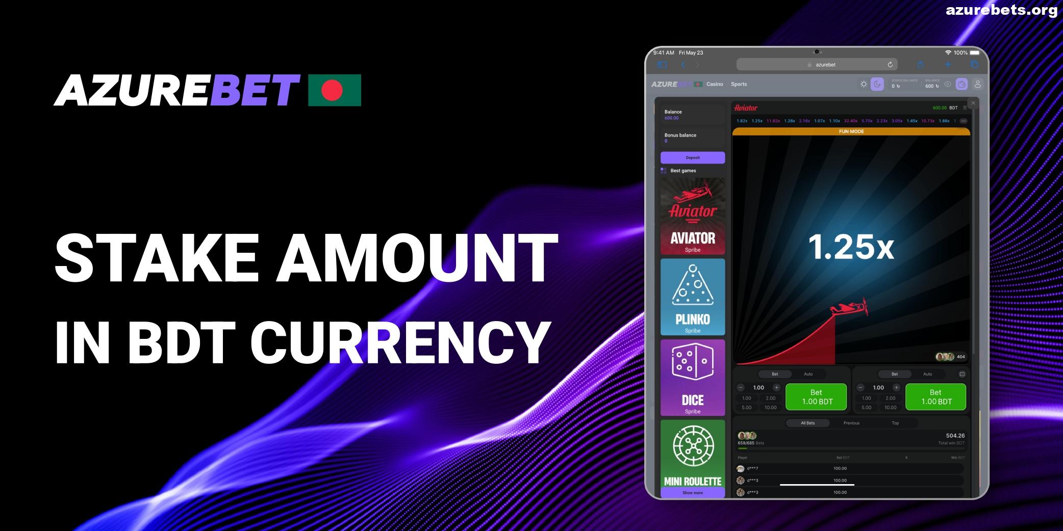 Stake Amount in BDT currency in Azurebet Aviator Game