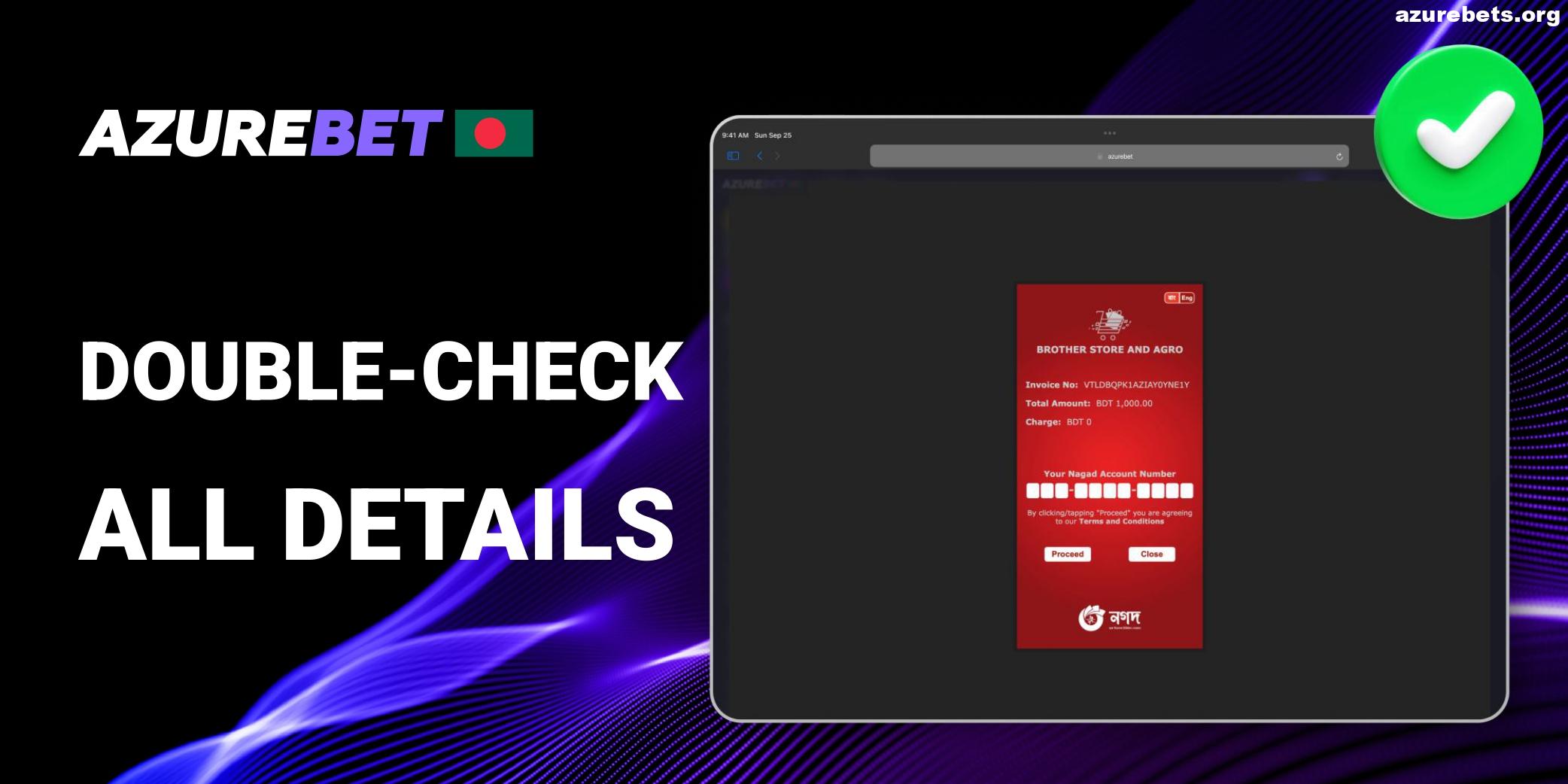 Double check all details in Azurebet BD