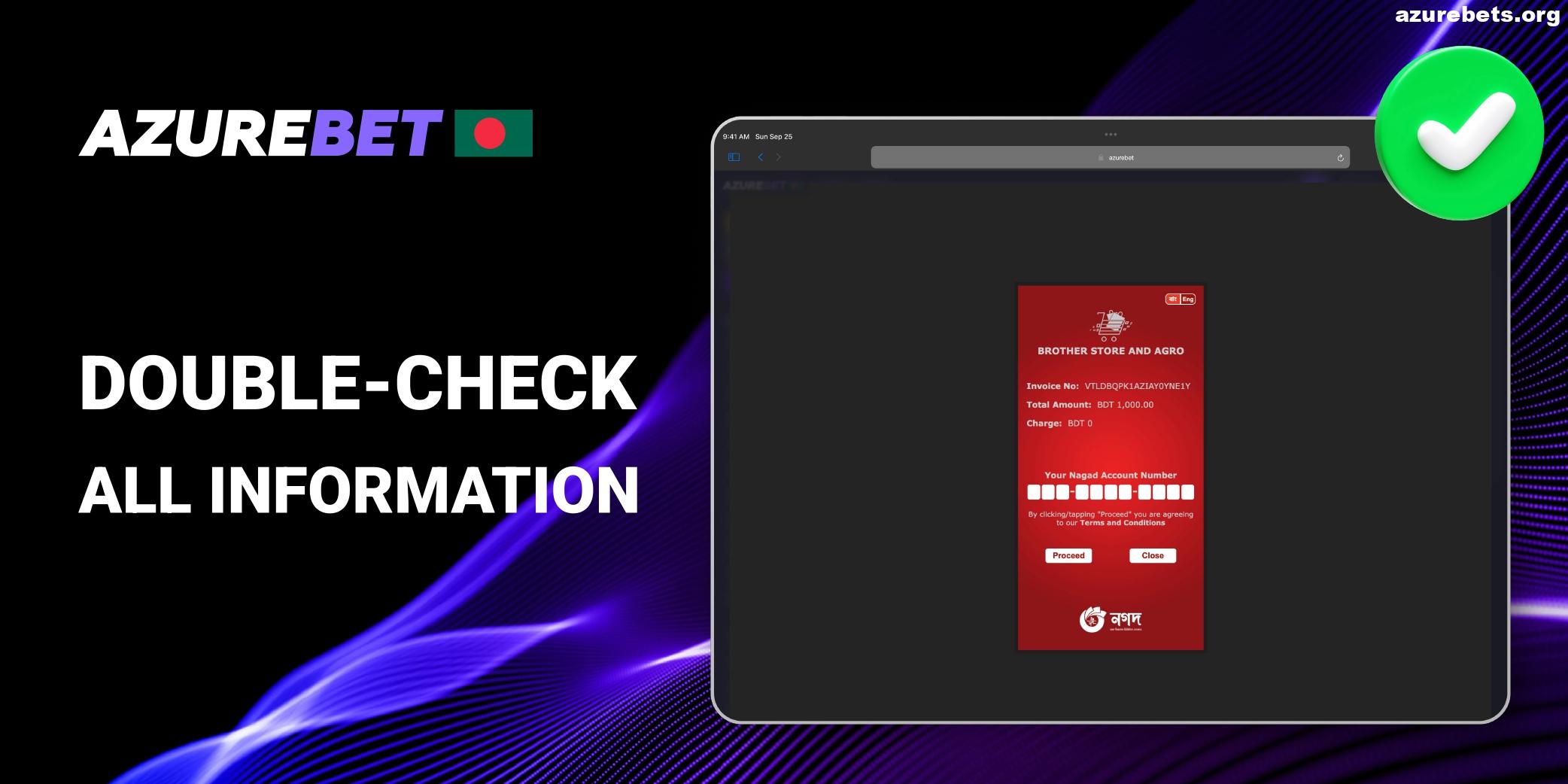 Double-check all information in Azurebet