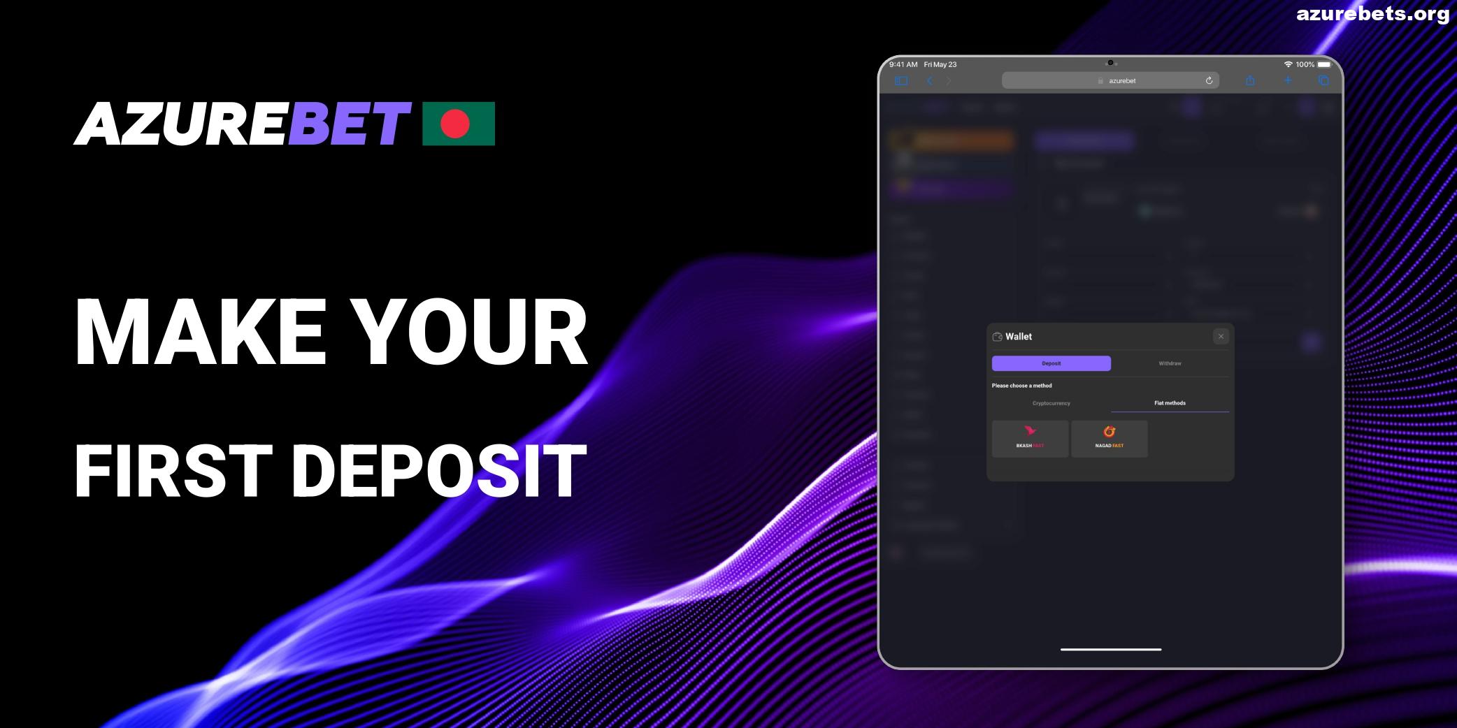 Make your first deposit in Azurebet BD