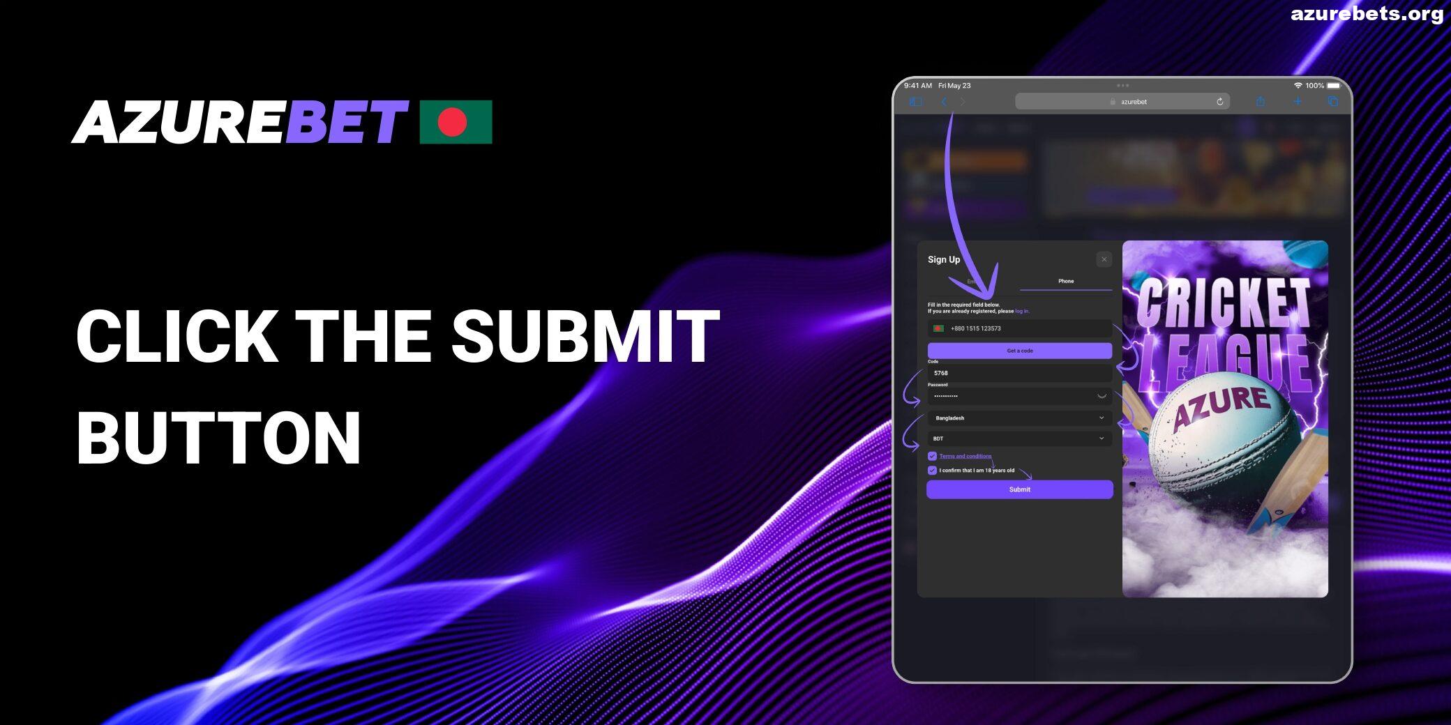 Final step for signing up account in Azurebet