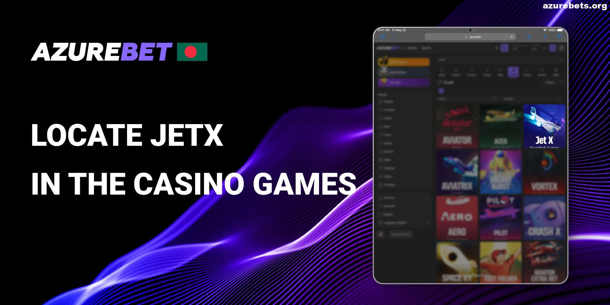 Locate JetX in Azurebet Site