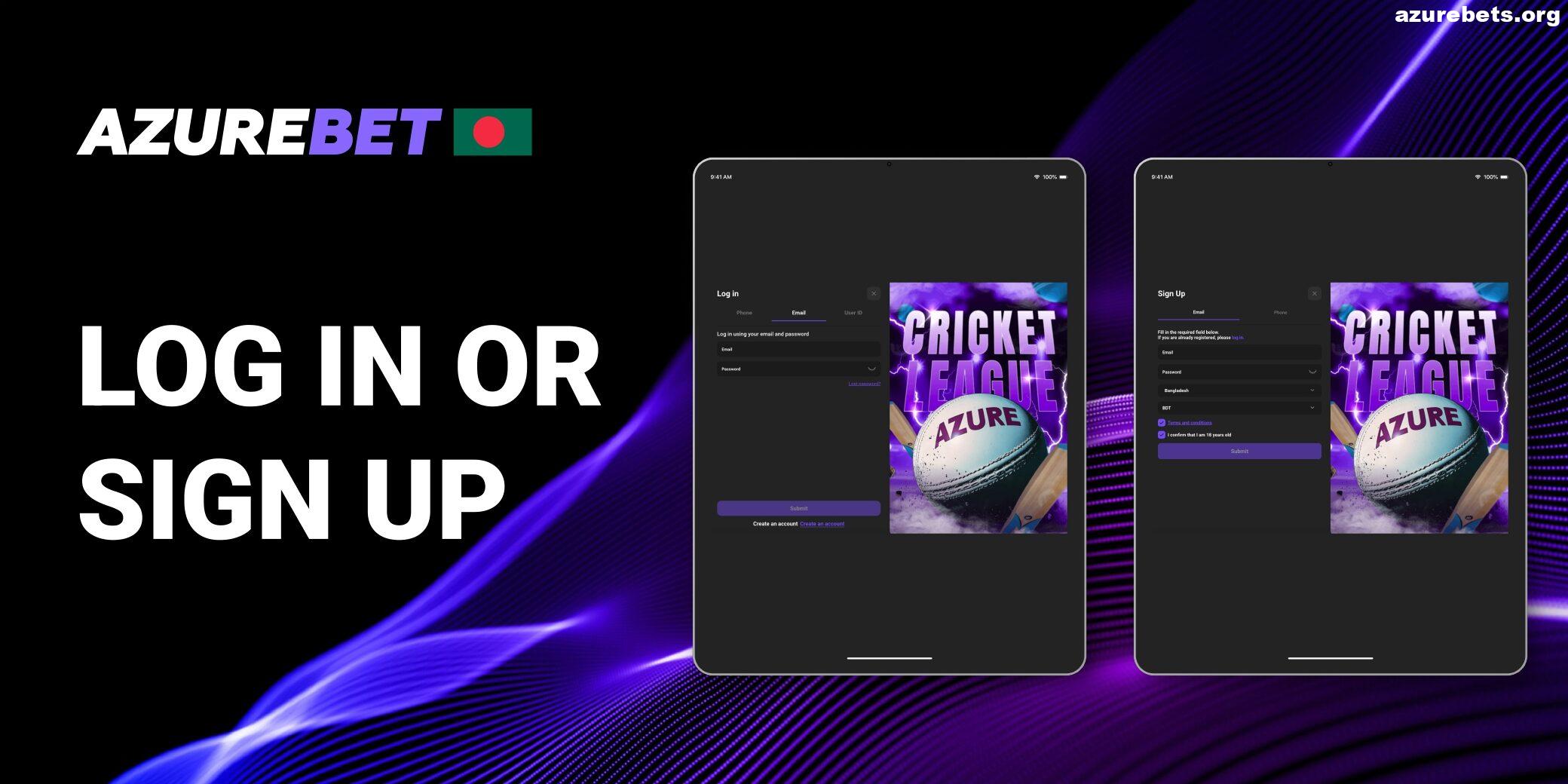 Sign In or Sign Up in Azurebet BD