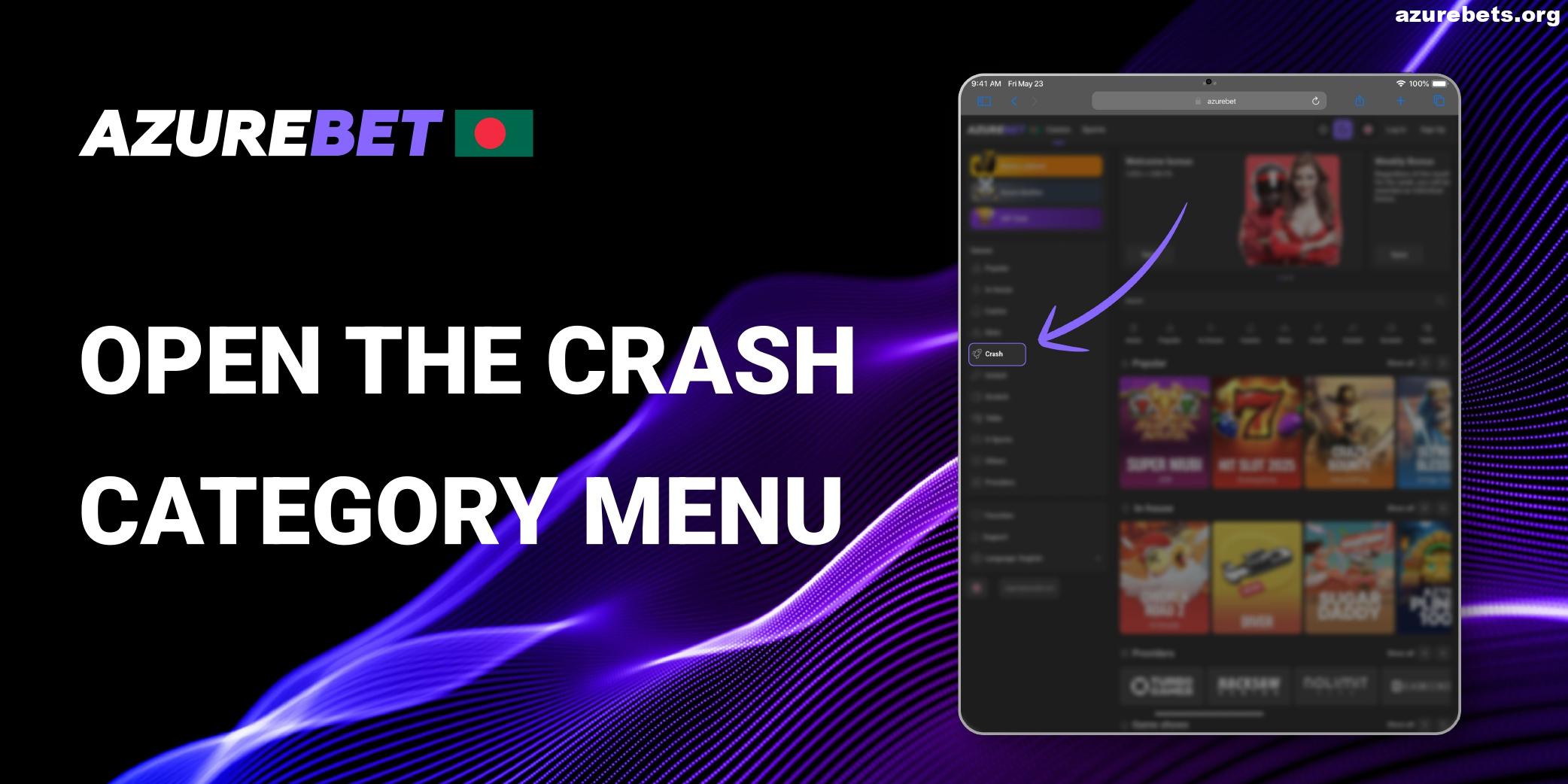 Open the Crash Category in Azurebet