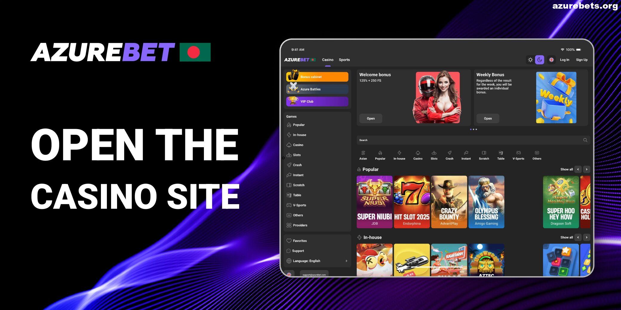Open the Azurebet Site