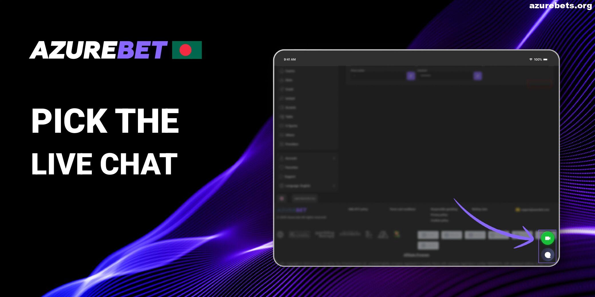 Pick live chat for delete Azurebet account