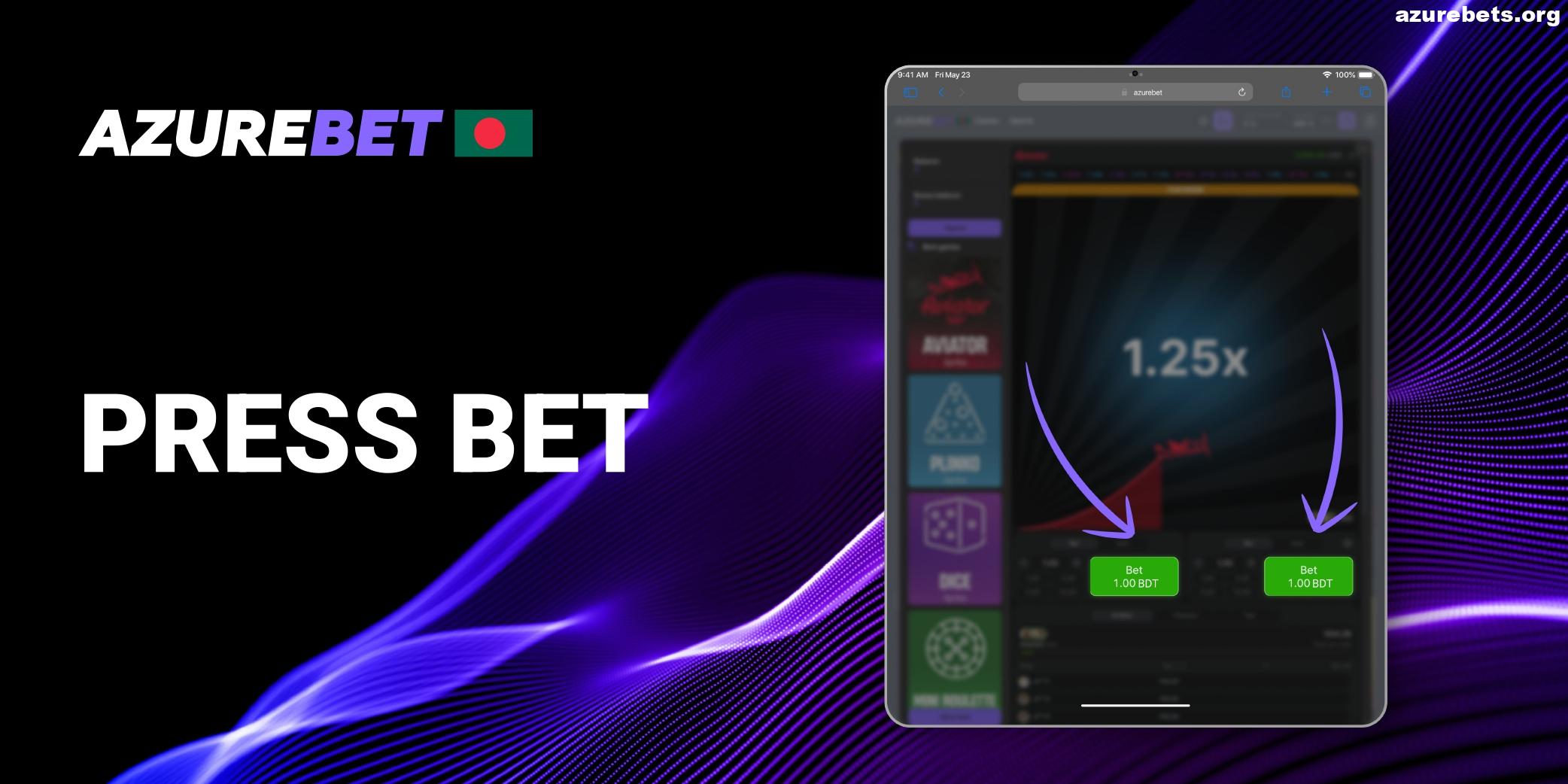 Press Bet in Aviator Azurebet