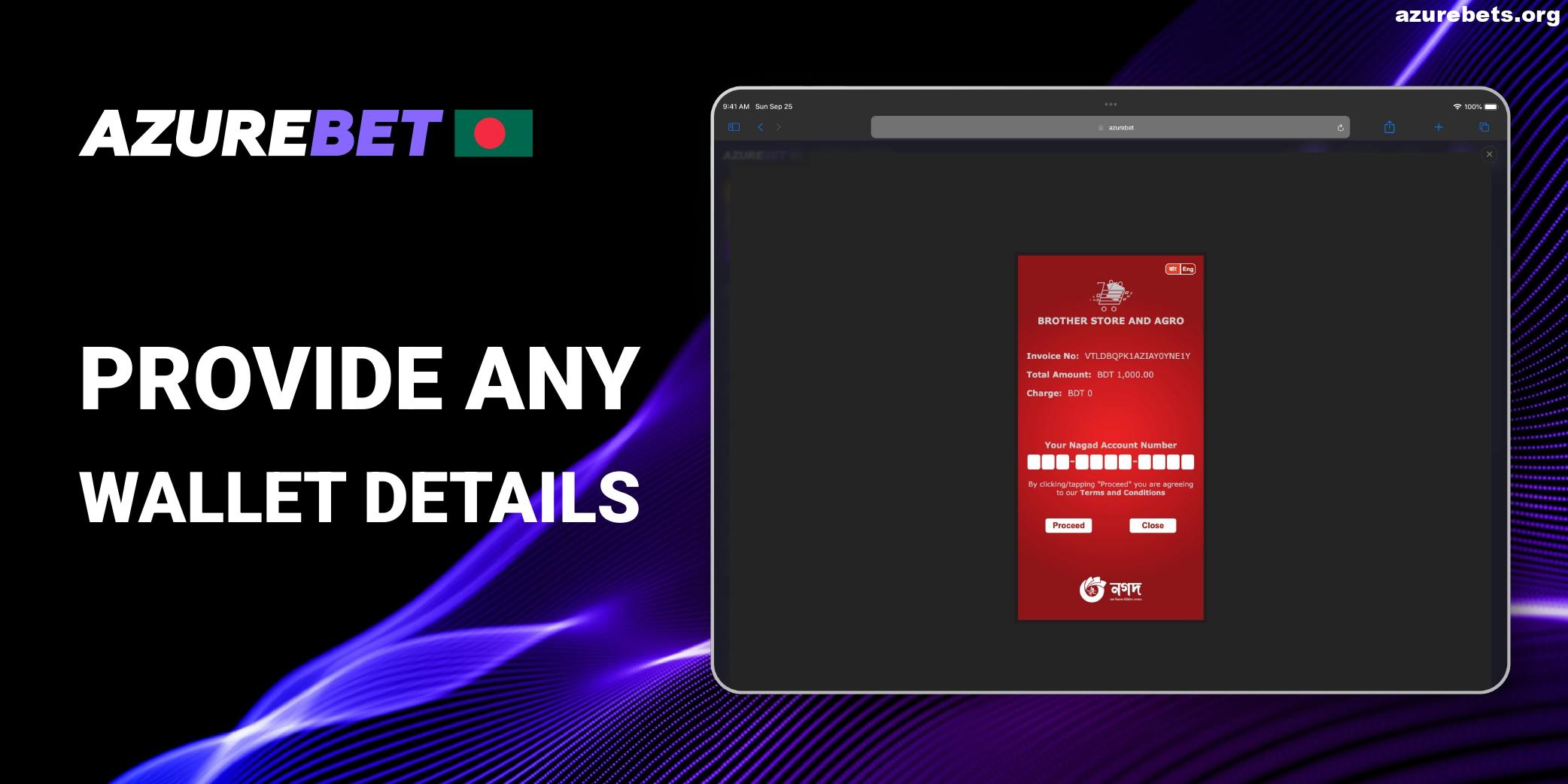 Provide any wallet detalis in Azurebet