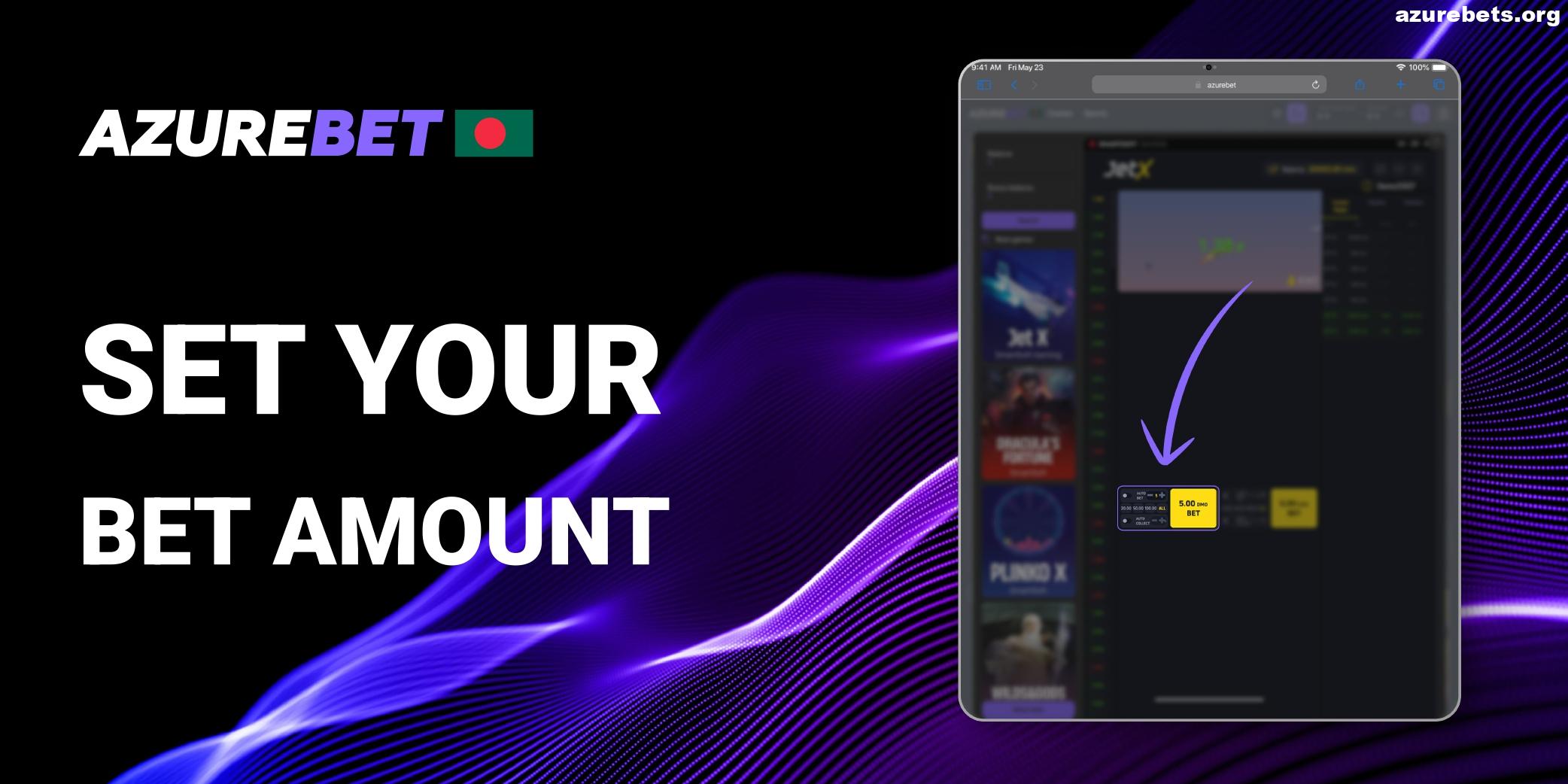Set bet amount for start game in Azurebet BD