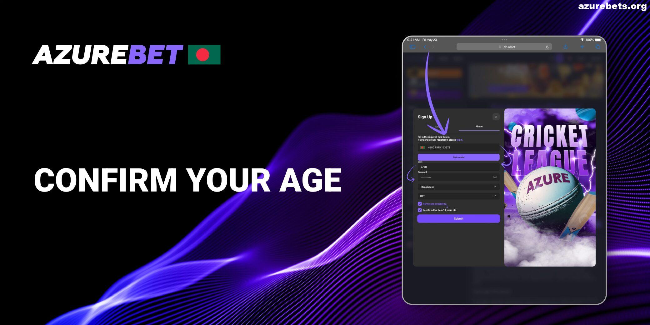 Confirm Age in Azurebet BD