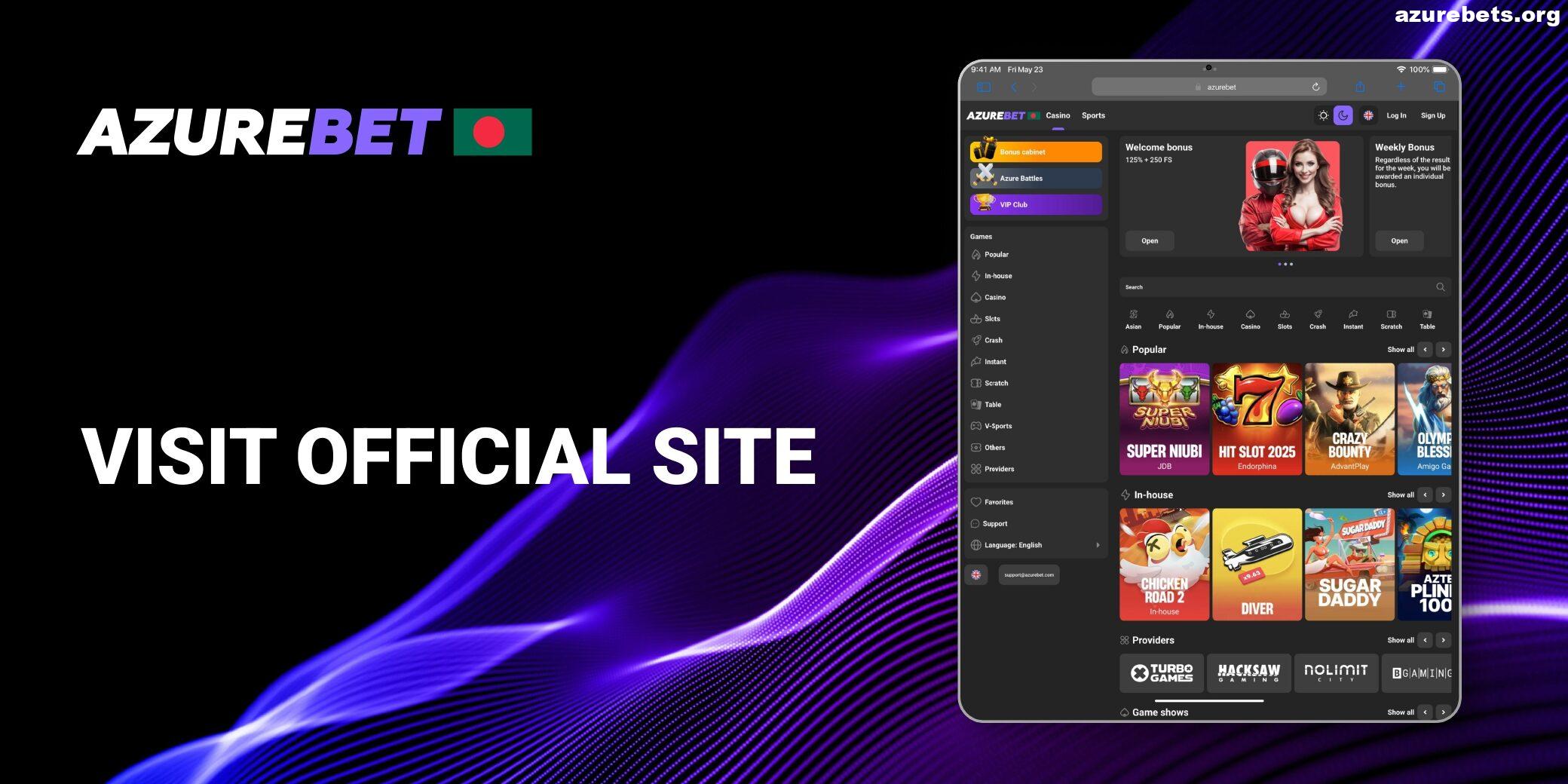 Visit official Azurebet website